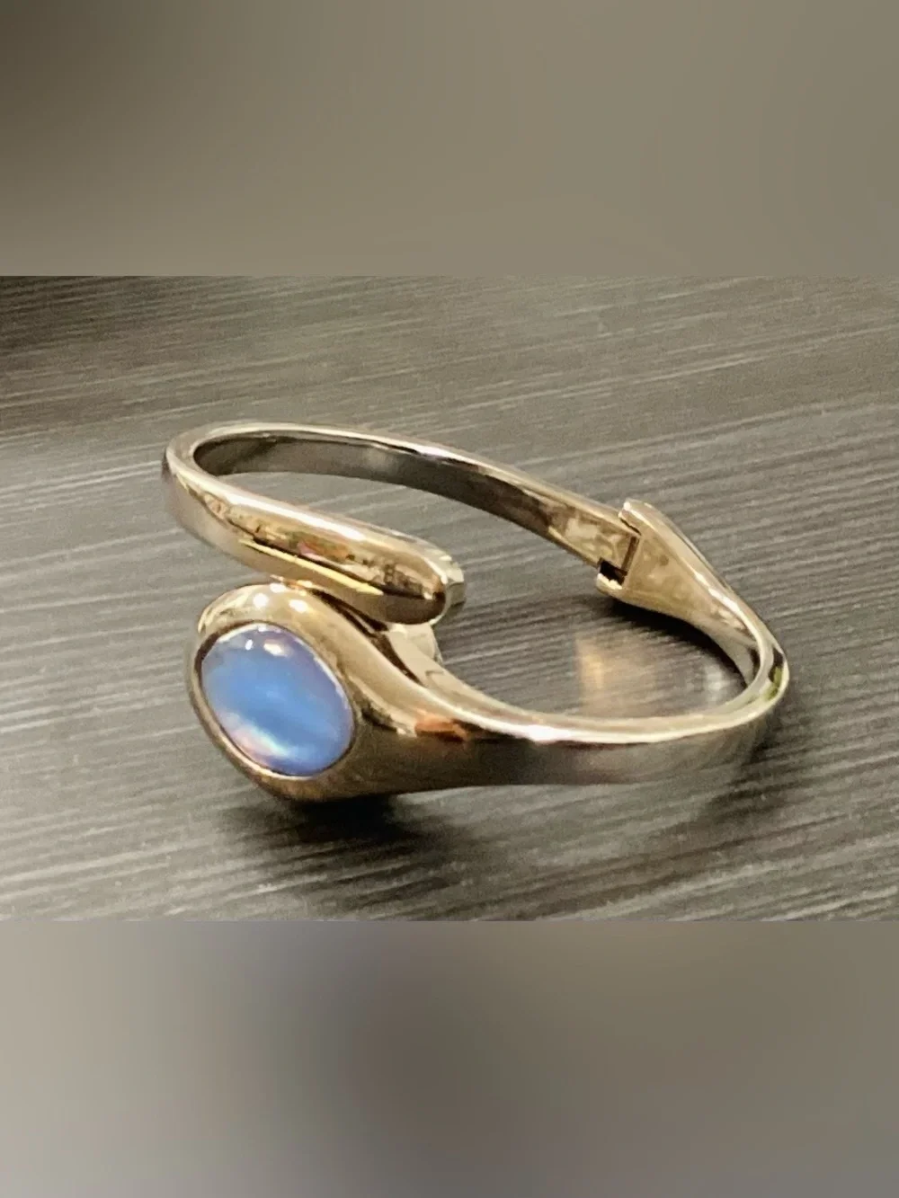 Silver-Tone Cuff Bracelet with Blue Cabochon Stone